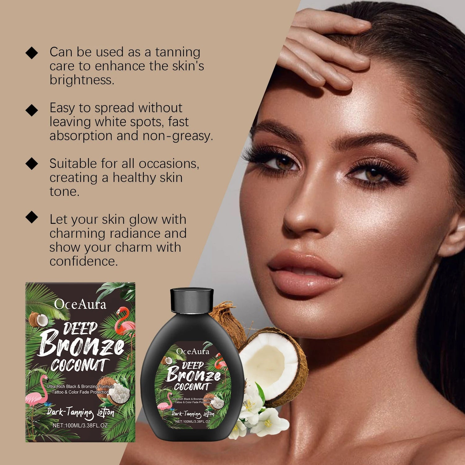 Coconut Oil Dark Tanning Lotion Moisturizing Accelerator for Deep Bronze Glow Tanning Cream for Tanning Bed & Outdoor Use Khamik Shop Online