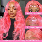 13x4 Body Wave Light Pink Lace Front Wig Brazilian Human Hair Wigs Colored Wig 13x6 Transparent HD Lace Frontal Wigs For Women Khamik Shop Online