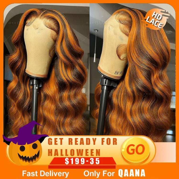 200% Ginger Brown Highlight Wig Human Hair Body Wave Pre Plucked Lace Front Wigs Ombre Ginger Orange Colored 5x5 Glueless Wigs Khamik Shop Online