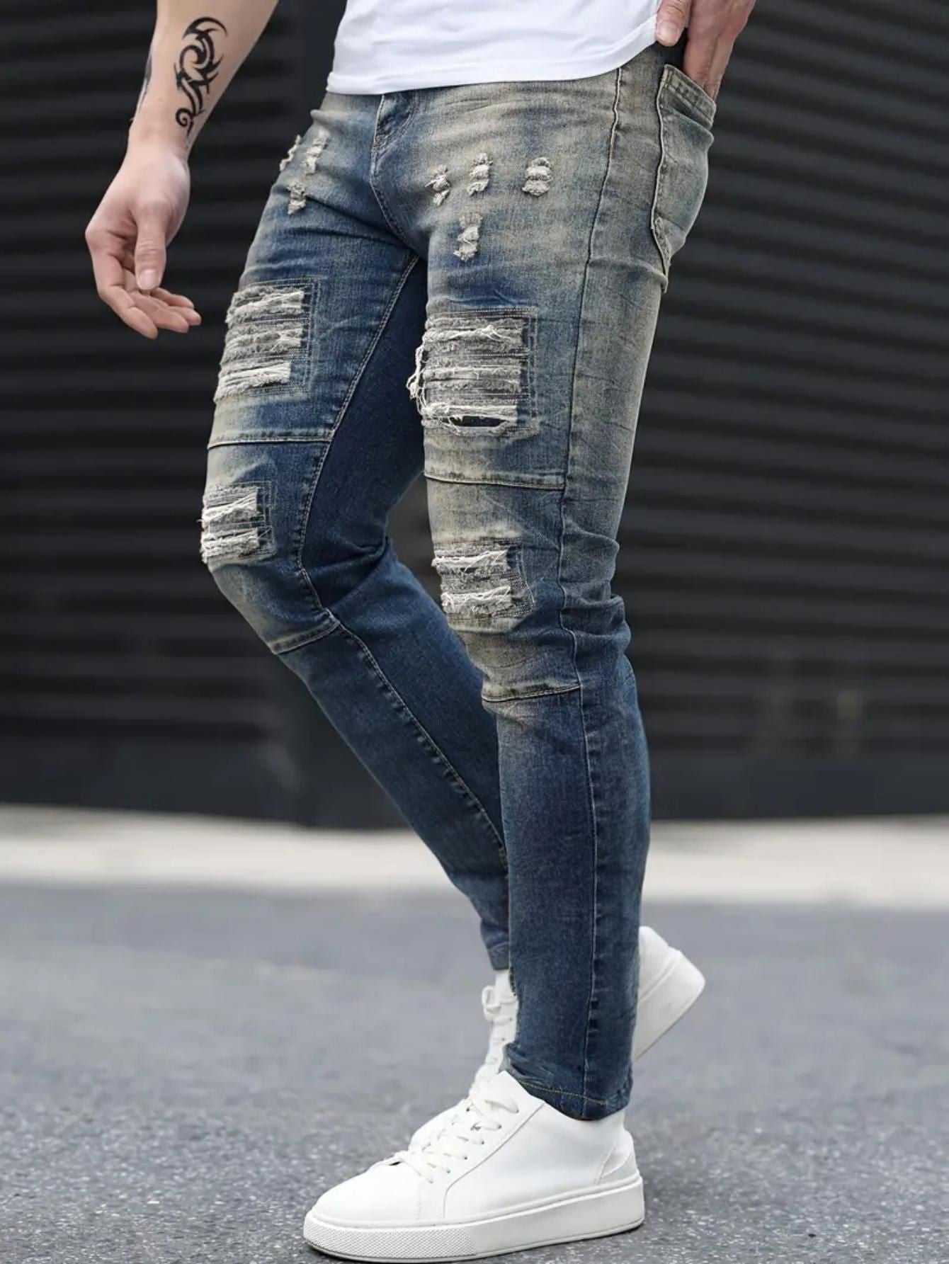 Men’s Ripped Stretch Jeans – Navy High Street | Urban Cool 25 Edition Carmine Juneberry