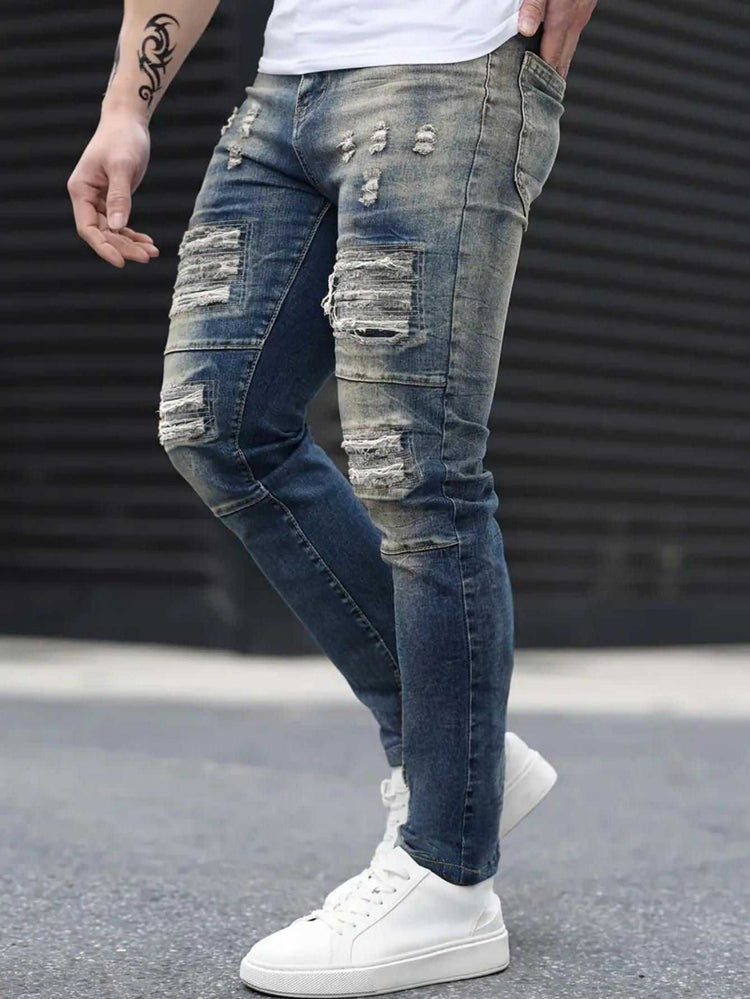 Men’s Ripped Stretch Jeans – Navy High Street | Urban Cool 25 Edition Carmine Juneberry