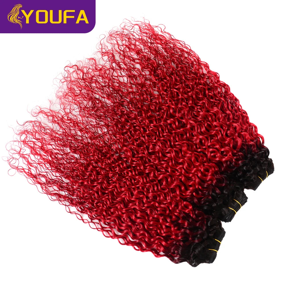 Hot Red Curly 100% Human Hair Bundles For Women 1Pc Lot Brazilian Bouncy Kinky Curly Hair Ombre 1B Red Human Hair Weave Bundles Khamik Shop Online