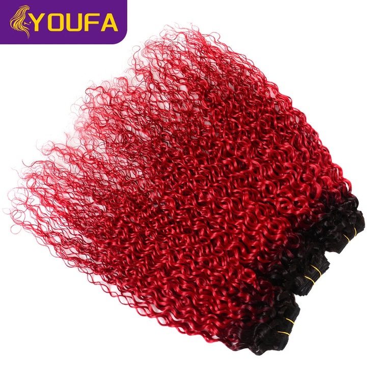Hot Red Curly 100% Human Hair Bundles For Women 1Pc Lot Brazilian Bouncy Kinky Curly Hair Ombre 1B Red Human Hair Weave Bundles Khamik Shop Online