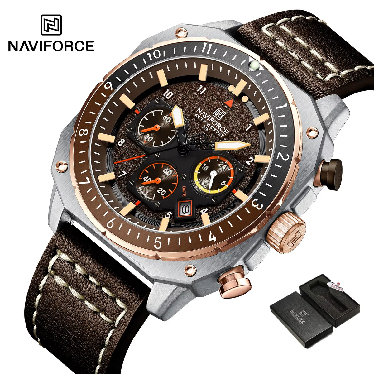 Sports Multifunction Waterproof Watches for Men Fashion Leather Luxury Brand Quartz Analog Luminous Square Wrist Watch