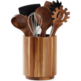 Acacia Wood Utensil Holder for Kitchen Counter, 360° Rotating 7.2" Wooden Cooking Utensil Crock for Countertop Farmhouse Kitchen Khamik Shop Online