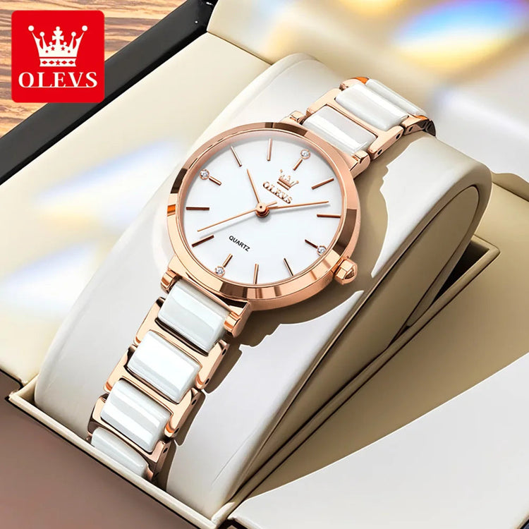 OLEVS Women Watch 5877 Luxury Elegant Quartz Watch Waterproof Luminous Ceramic Strap Ladies Watch Bracelet Set Gift Box Reloj Khamik Shop Online
