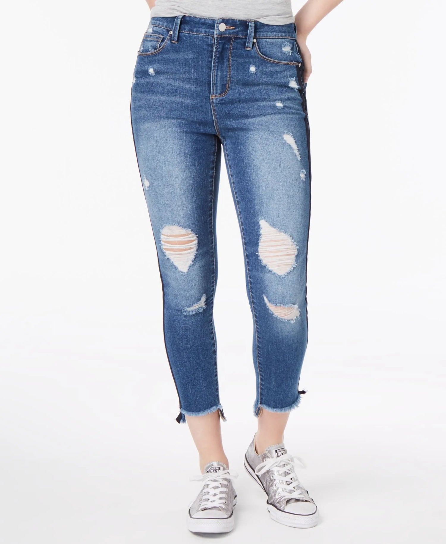 Tinseltown Juniors Ripped Varsity Stripe Ankle Skinny Jeans Amber Chrysippus