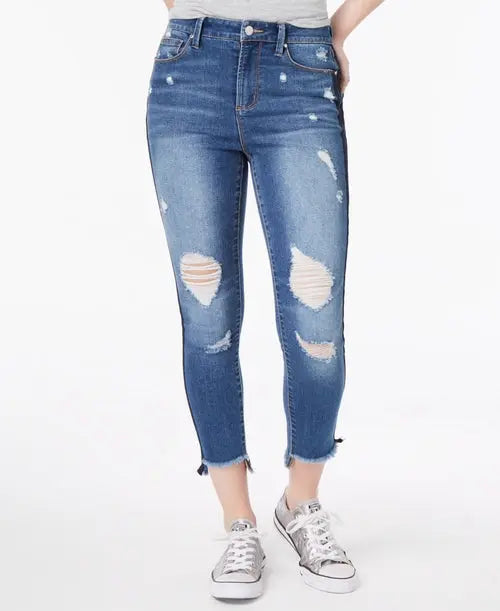 Tinseltown Juniors Ripped Varsity Stripe Ankle Skinny Jeans Amber Chrysippus