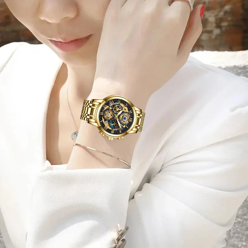 2024 New Fashion Gold Women Watch Top Brand Luxury Waterproof Watches for Women Sport Quartz Chronograph Relogio Feminino