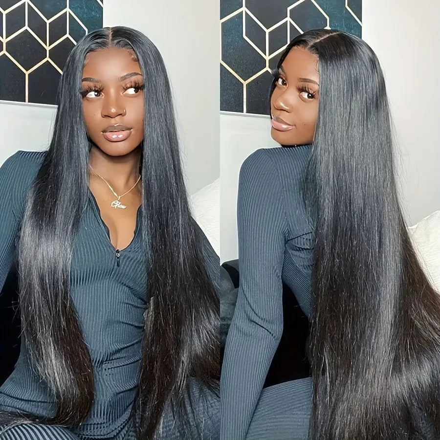 5x5 Natural Color Straight Human Hair Wig Swiss HD Lace Front Straight Wig Three Densities are Avaliable All Fluffy Full Hair Natural Looking Comfortable Pre Plucked Hairline with Baby Hair Easy to Maintain for Everyday and Occasion Use Khamik Shop Online
