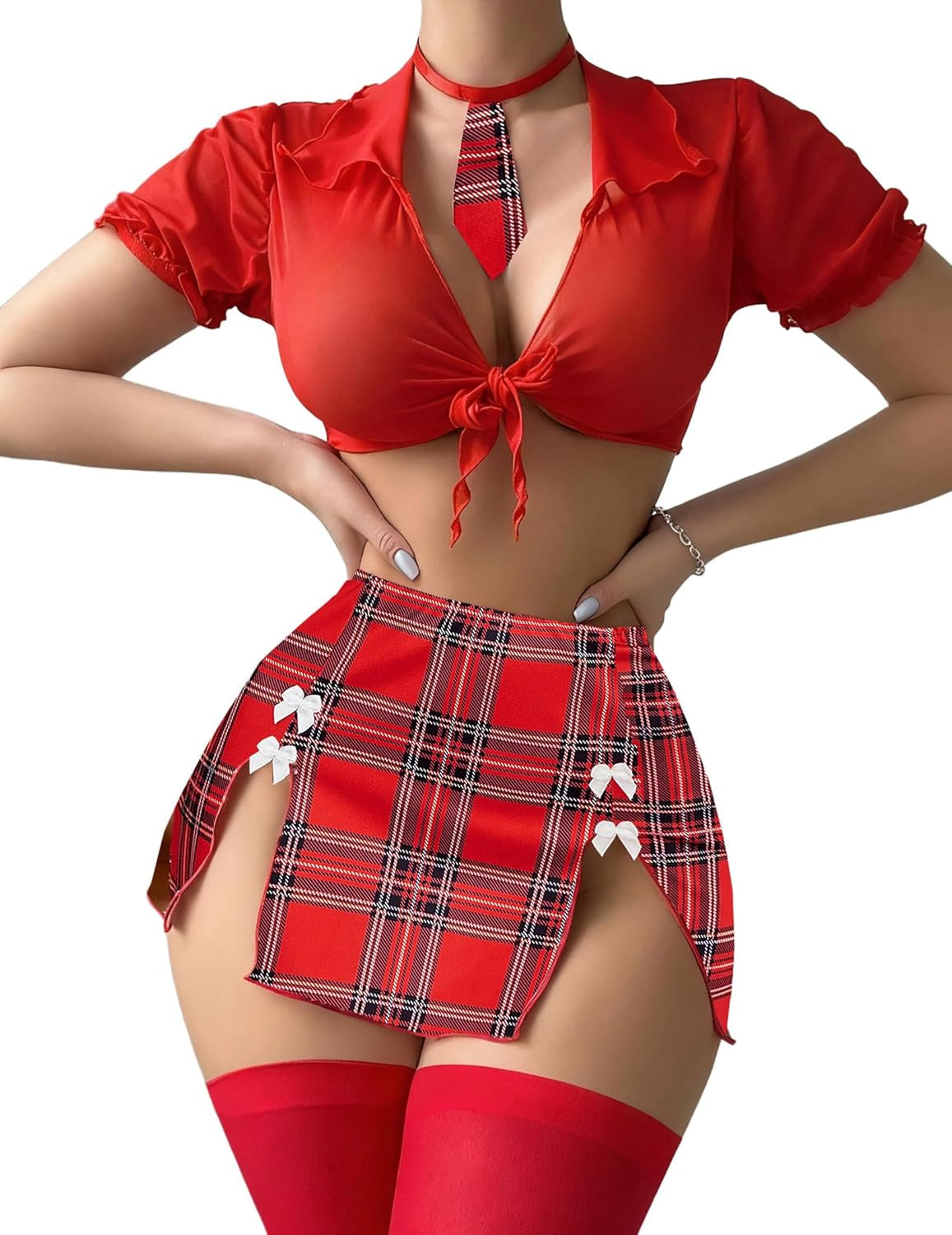 Lingerie Set for Women Sexy Schoolgirl Costume Mesh Top Mini Skirt