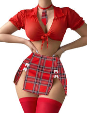 Lingerie Set for Women Sexy Schoolgirl Costume Mesh Top Mini Skirt