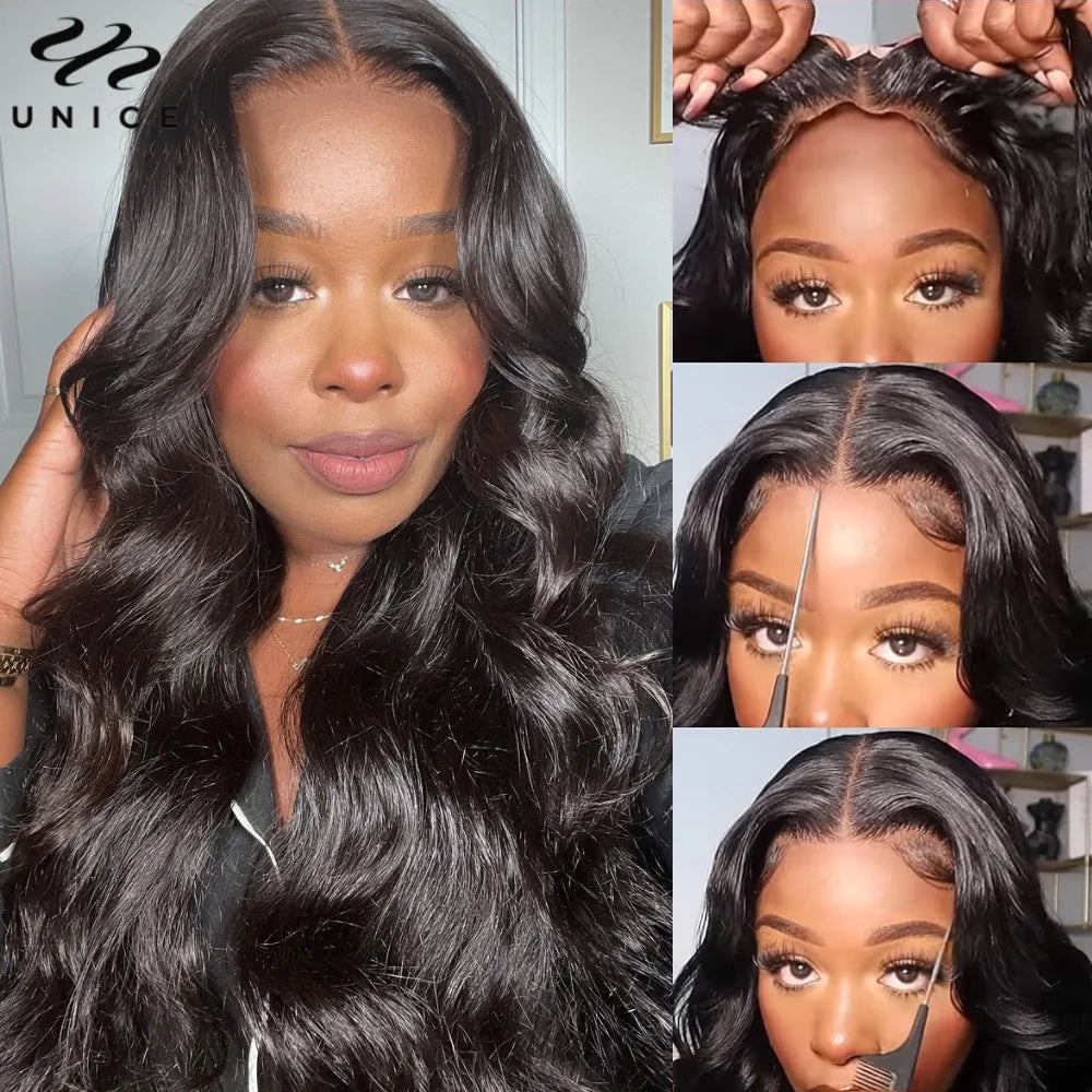 UNice No-Slip Cap 7x5 Lace Glueless Body Wave Human Hair Wigs With Drawstring & Secure Silicone Strips Khamik Shop Online