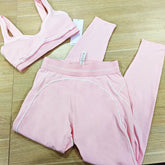 Yoga Suit Women Sport Set Pilates Clothing High Waisted Elasticized Leggings Hip Lifting Pants Gather Top Vest Strip Workout Set Khamik Shop Online