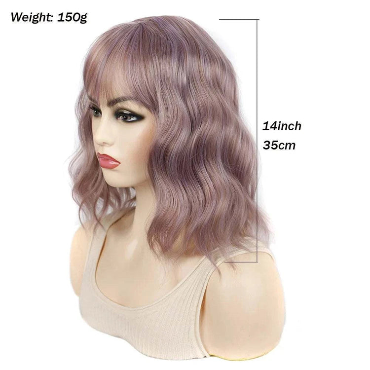 Jeedou 14 Inch Water Wave Bob Wig With Air Bangs Matte Synthetic Short Wavy Wigs For Women Daily Cosplay Colorful Wig Khamik Shop Online