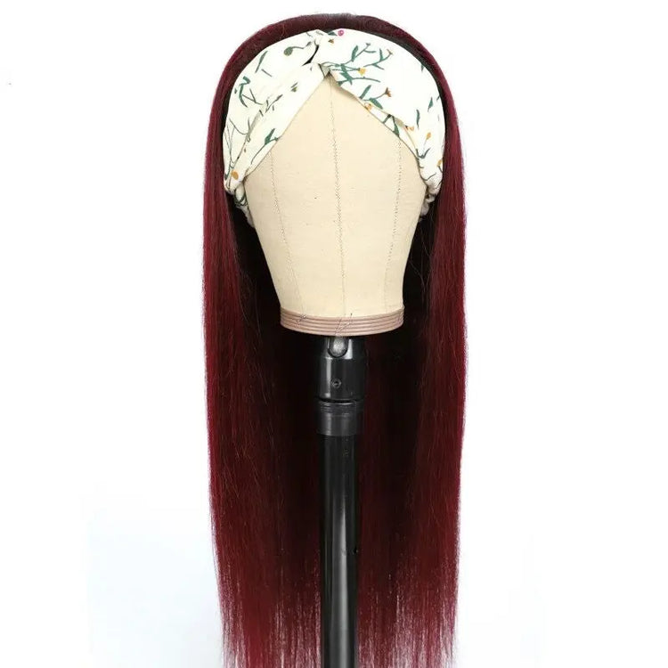 Burgundy Headband Straight Human Hair Wig 