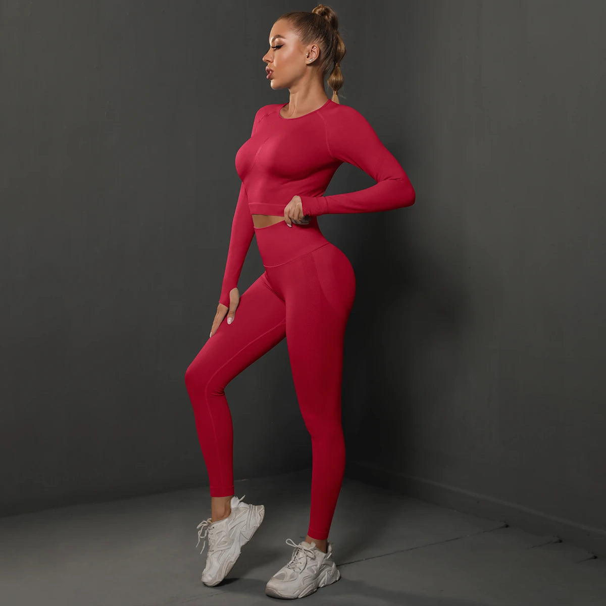 2Pcs Women Sets Energy Seamless Gym Suits Bubble Butt Sports Pants+Long Sleeve Shirts Push Up Running Sets Tracksuits Tights Set Khamik Shop Online