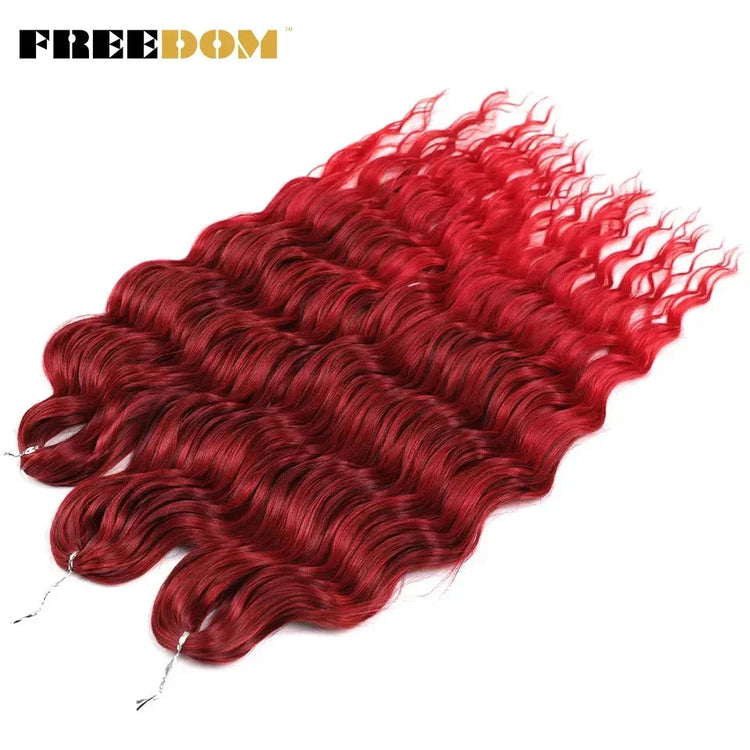 FREEDOM Synthetic Curly Braiding Hair Extensions 24 Inch/60 cm Long Deep Wavy Twist Crochet Braids Hair Ombre Brown Rainbow Hair Khamik Shop Online