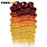 FREEDOM Synthetic Curly Braiding Hair Extensions 24 Inch/60 cm Long Deep Wavy Twist Crochet Braids Hair Ombre Brown Rainbow Hair Khamik Shop Online