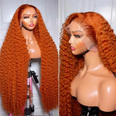 200% Density Ginger Orange Deep Wave Human Hair Wig 13x6 Hd Lace Front Human Hair Wig 