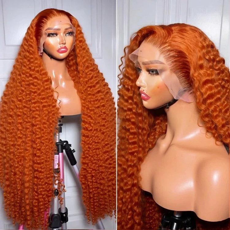 200% Density Ginger Orange Deep Wave Human Hair Wig 13x6 Hd Lace Front Human Hair Wig 