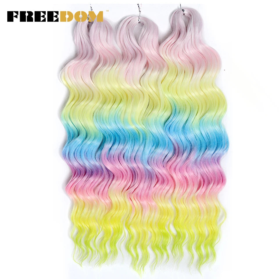 FREEDOM Synthetic Curly Braiding Hair Extensions 24 Inch/60 cm Long Deep Wavy Twist Crochet Braids Hair Ombre Brown Rainbow Hair Khamik Shop Online