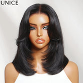 UNice Layered Cut Straight Bob Wig With Curtain Bang No-Slip 7x5 Lace Pre Cut Pre Bleached Glueless Wig Human Hair Ready To Wear Khamik Shop Online