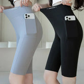 Big Size Leggings Women Sports Shark Shorts with Pocket Stretchy High Waist Hip Lift Workout  Running Quick-drying Gym Shorts Khamik Shop Online