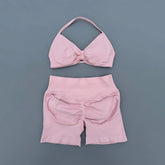 AURA SHARK Strappy Bra Gym Set Women High Support Thin Strap Seamless Halter Sports Scrunch Workout Yoga Set 2 Piece Khamik Shop Online