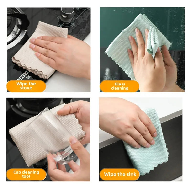 5 pcs Household Cleaning Products Cloth Fish Scale Rag for Glass Clean as Soon as You Wipe It Kitchen Tools Microfiber for Glass Khamik Shop Online