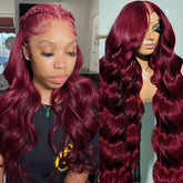 Body Wave Burgundy 40 Inches Long-length 200% High Density 13x6 13x4 HD Transparent Lace Frontal Wig Human Hair Wigs 99J Wine Red Pre Plucked Brazilian Hair For Women Khamik Shop Online