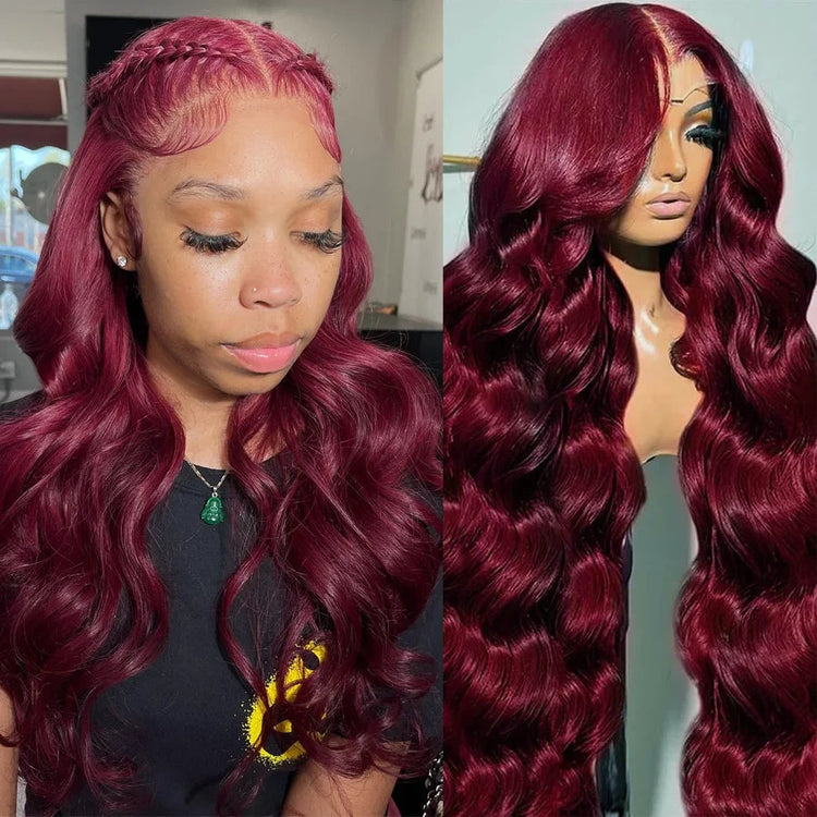 Body Wave Burgundy 40 Inches Long-length 200% High Density 13x6 13x4 HD Transparent Lace Frontal Wig Human Hair Wigs 99J Wine Red Pre Plucked Brazilian Hair For Women Khamik Shop Online