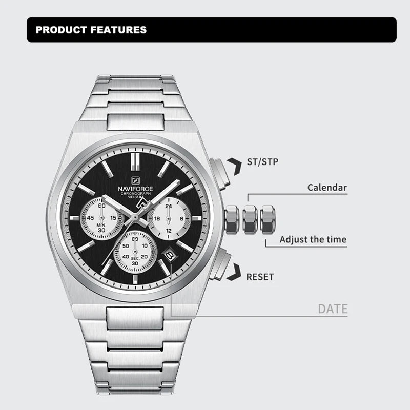 Trend Brand Stainless Steel Couple Watch Quartz Date Display Chronograph for Lovers Waterproof Fashion Wild Wristwatch