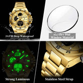 POEDAGAR Sport Men Watch LED Waterproof Week Date Digital Wristwatch Stainless Steel Quartz Military Men&