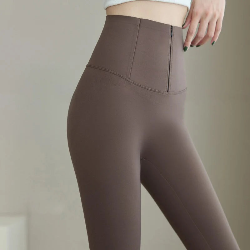 New Zipper Tummy Control Shaping Shark Leggings Women Autumn Winter Thicken Fleece Lined Tights Woman Gym Sports Warm Leggings Khamik Shop Online
