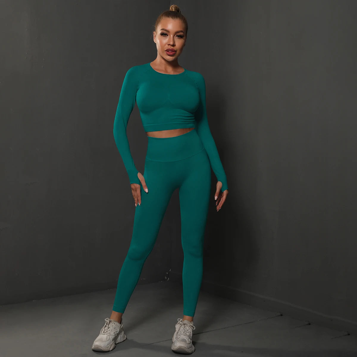2Pcs Women Sets Energy Seamless Gym Suits Bubble Butt Sports Pants+Long Sleeve Shirts Push Up Running Sets Tracksuits Tights Set Khamik Shop Online