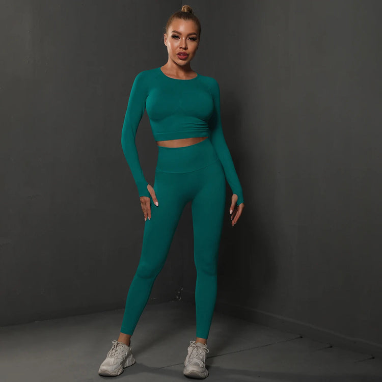 2Pcs Women Sets Energy Seamless Gym Suits Bubble Butt Sports Pants+Long Sleeve Shirts Push Up Running Sets Tracksuits Tights Set Khamik Shop Online