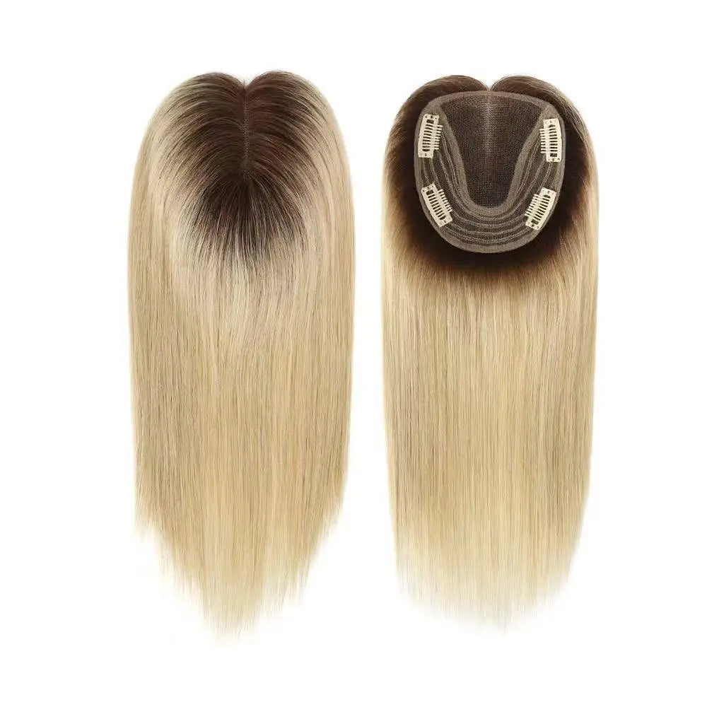 6 Colors Available Human Hair Topper Wig 4x4.5 Lace Frontal 12 Inch Hand-Tied 4 Clips 48H Ship 