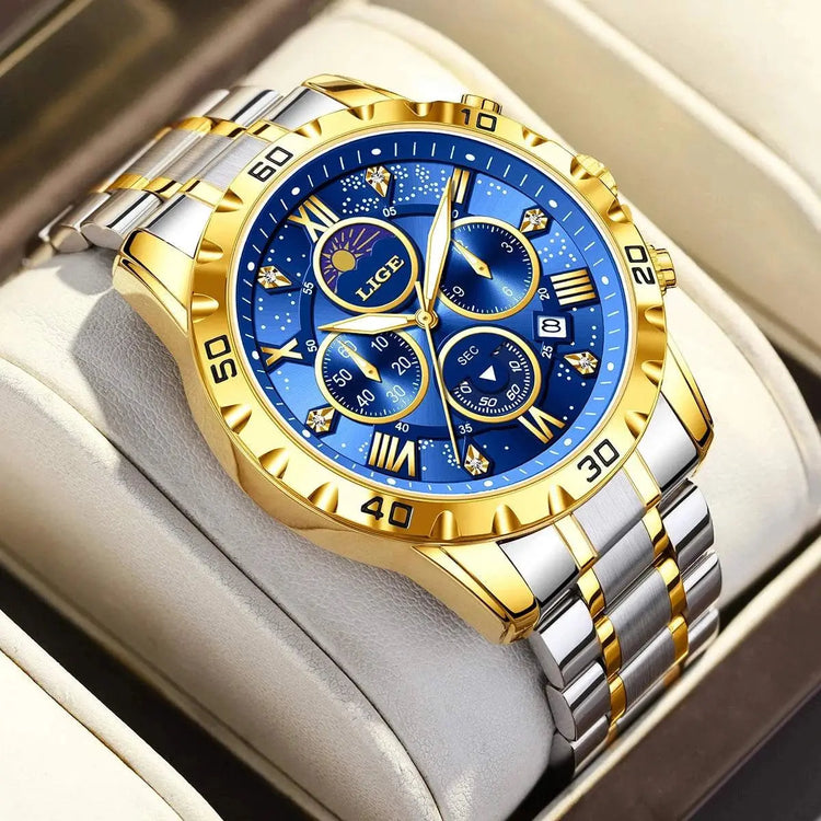LIGE Top Brand Luxury Quartz Man Watch Casual Sport Waterproof Stainless Luminous Chronograph 24H Moon Phase Watches for Men+Box Khamik Shop Online