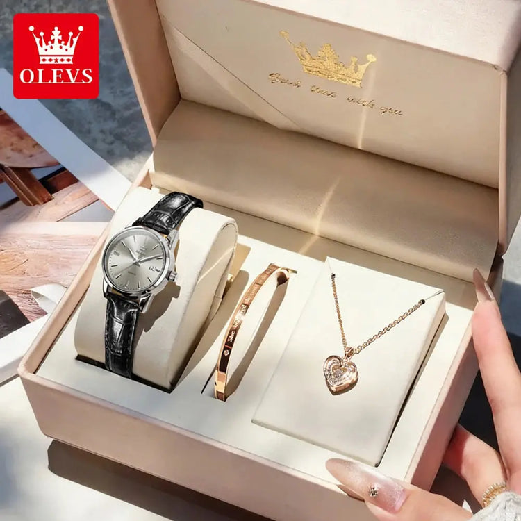 OLEVS 6898 Women Watch Original Quartz Watches Waterproof Luminous Date Watch Bracelet Set Ladies&