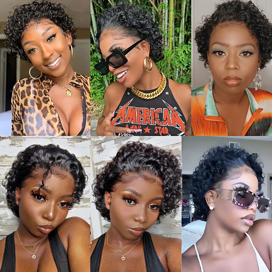 Pixie Cut Wigs Human Hair Short Curly Lace Front Human Hair Wigs Brazilian 13x4 Transparent Lace Wigs Water Wave Bob Wig Khamik Shop Online