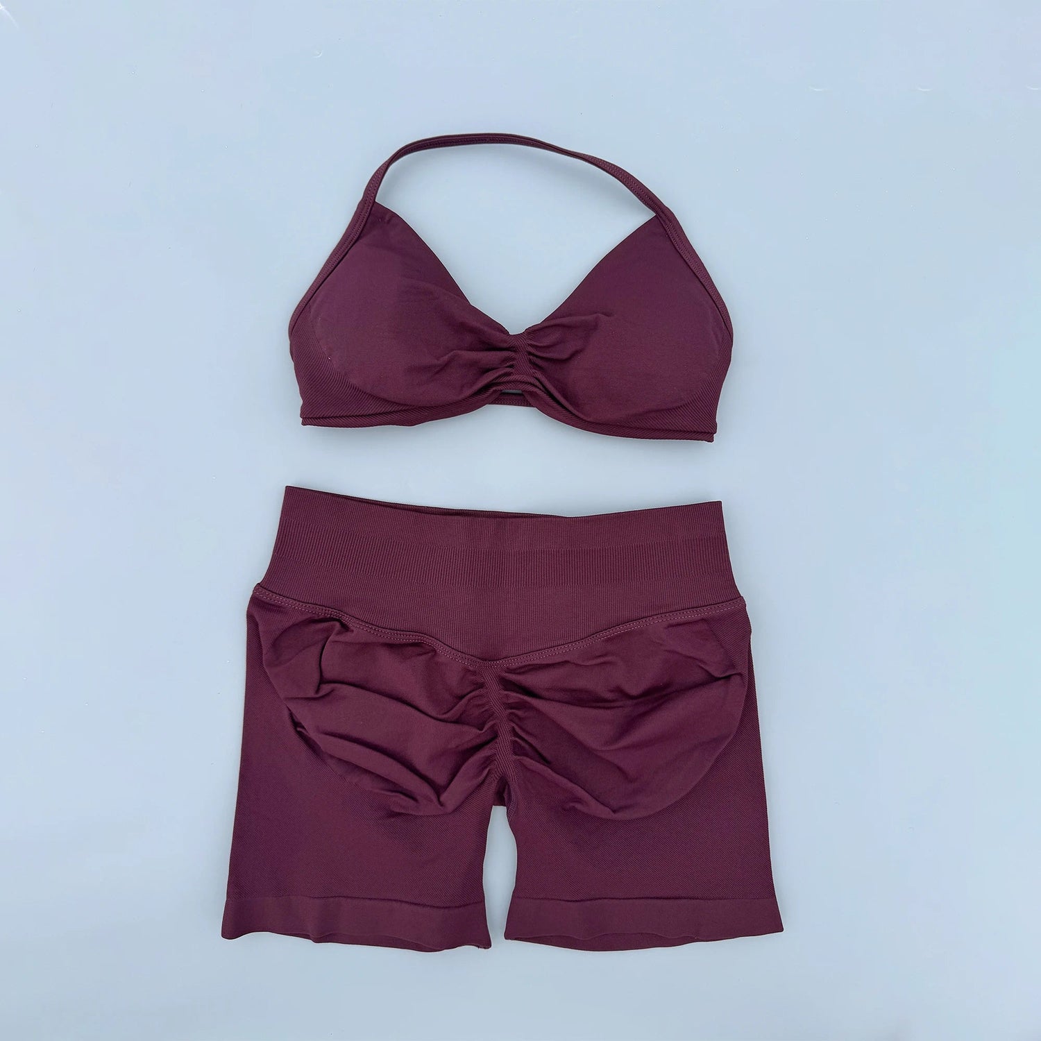 AURA SHARK Strappy Bra Gym Set Women High Support Thin Strap Seamless Halter Sports Scrunch Workout Yoga Set 2 Piece Khamik Shop Online