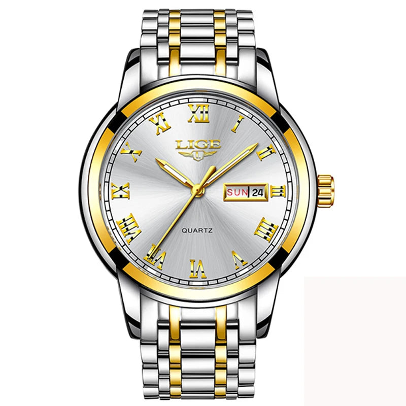 LIGE Top Brand Luxury Quartz Man Watch Fashion Business Stainless Steel Watches for Men Waterproof Casual Auto Date Weeks Clocks