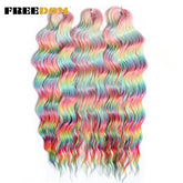 FREEDOM Synthetic Curly Braiding Hair Extensions 24 Inch/60 cm Long Deep Wavy Twist Crochet Braids Hair Ombre Brown Rainbow Hair Khamik Shop Online
