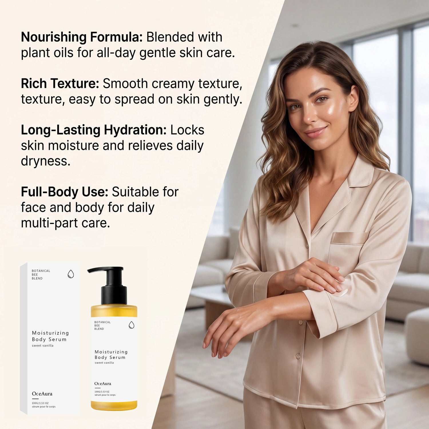 OceAura Botanical Bee Blend Sweet Vanilla Moisturizing Body Serum Long Lasting Hydrating Non Sticky Smooth Dry Skin Nourishing Khamik Shop Online