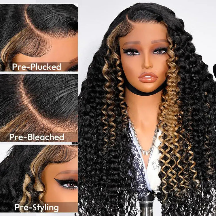 Alipearl Hair Glueless Wig Side Part Highlight Deep Wave Lace Front Wig Human Hair Pre Cut Hairline Balayage 13x4 Wig Human Hair Khamik Shop Online