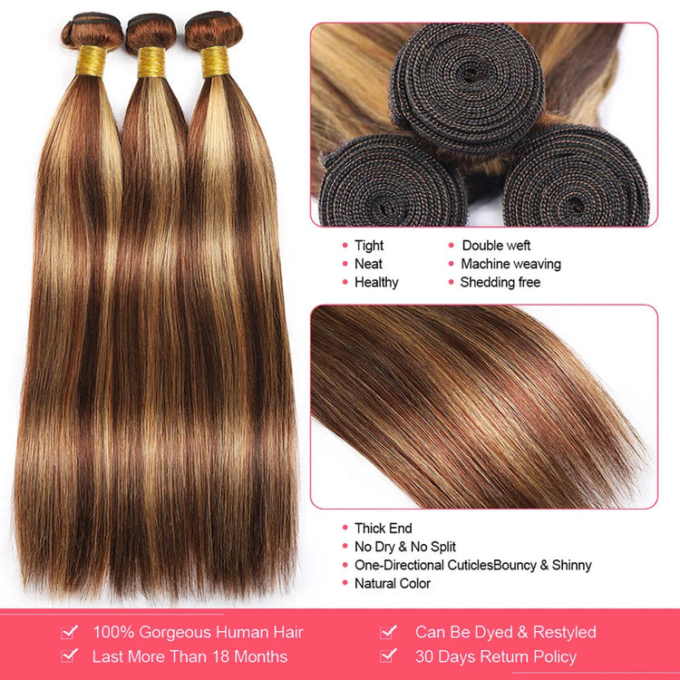 Highlight  P4/27 Straight Bundles Human Hair For Women Brown Blonde Hair Bundles Deal Colored Human Hair Weave Bundles Extension Khamik Shop Online
