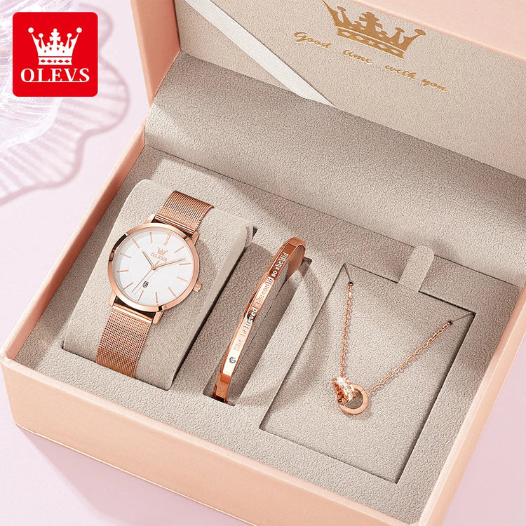 OLEVS Woman Watch 5869 Elegant Fashion Quartz Wristwatch Waterproof Date Watches For Woman Set Bracelet Watch Box Gifts Original Khamik Shop Online