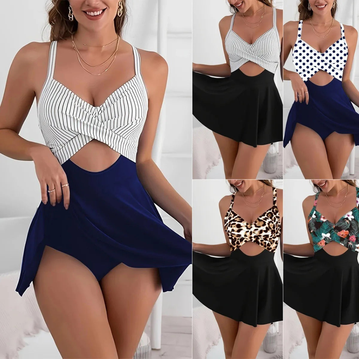 Swimsuit Woman Tankini Cross Front Tankini Top Adjustable Straps V Neckline High Waist Skirt Swim Tankini Set Modest Swimwear Khamik Shop Online