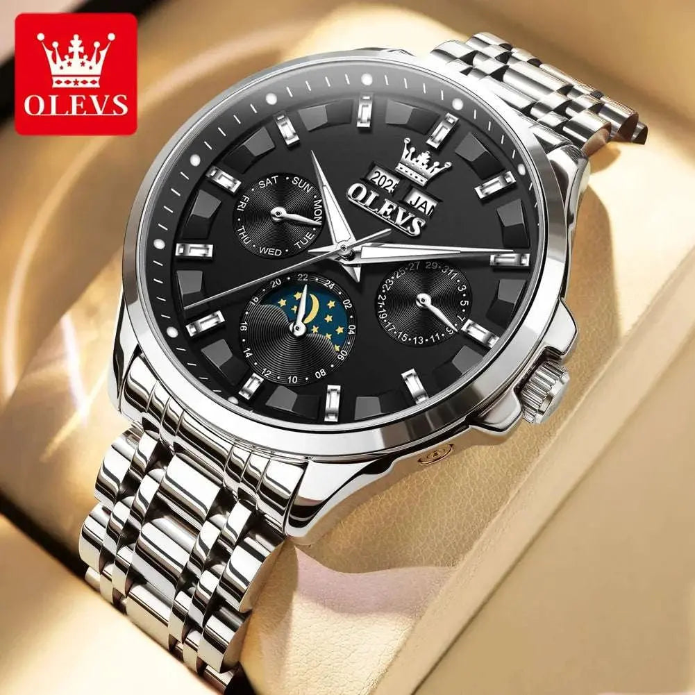 OLEVS 7070 Automatic Watch Men Moon phase Waterproof Men Watches Stainless steel Luxury Mechanical Watch for Men Khamik Shop Online